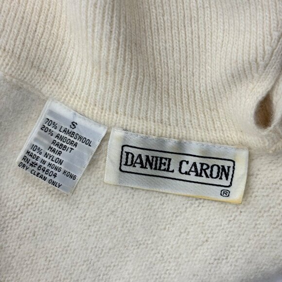 Vintage 80s Wool Sweater Women's Small Cream Collared Back Lambswool Angora Pull - Picture 5 of 9